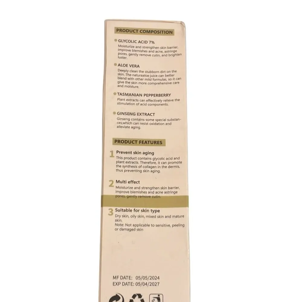 Glycolic Acid 7 Toning Solution for Acne & Skin Aging 100ml 3.38 fl oz EXP 05/27